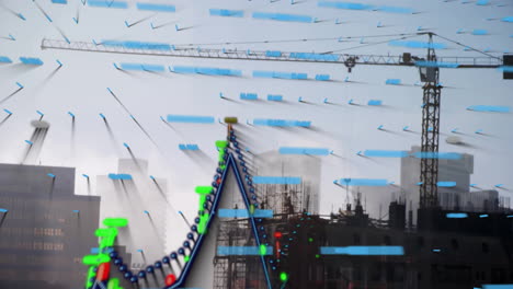 construction site with cranes and buildings over data visualization animation