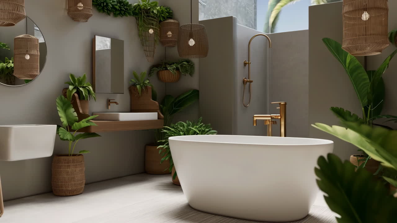 Modern Bathroom with Plants and Natural Light