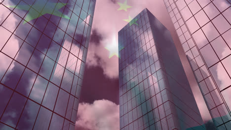 animation of china flag over office buildings