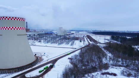 thermal energy plant. aerial industrial smoke chimney. thermal power station