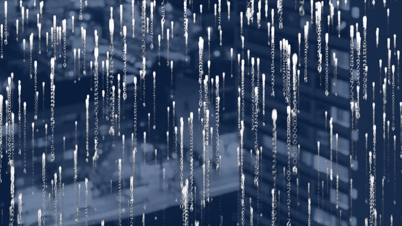 도시 풍경 위의 바이너리 코딩의 애니메이션