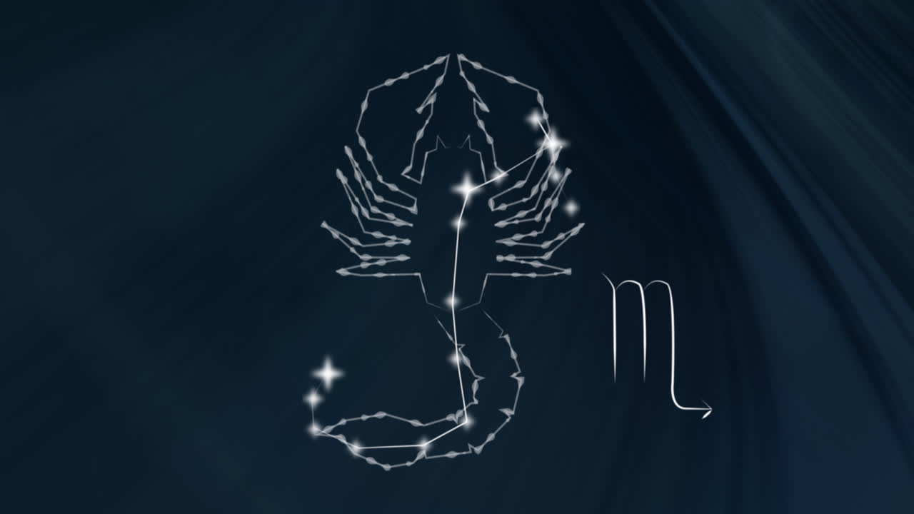 animación del signo de la estrella de escorpio con estrellas brillantes
