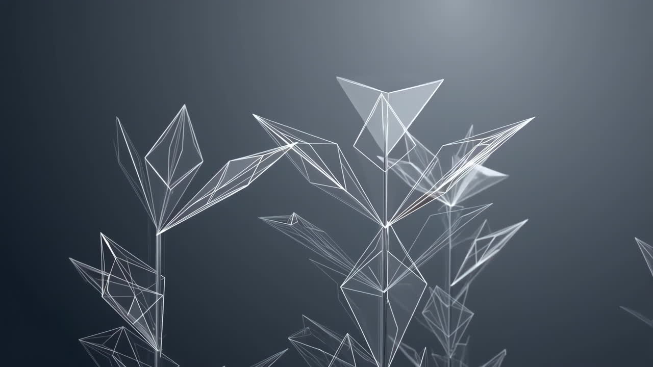 Abstract Geometric Wireframe Plants on Grey Background