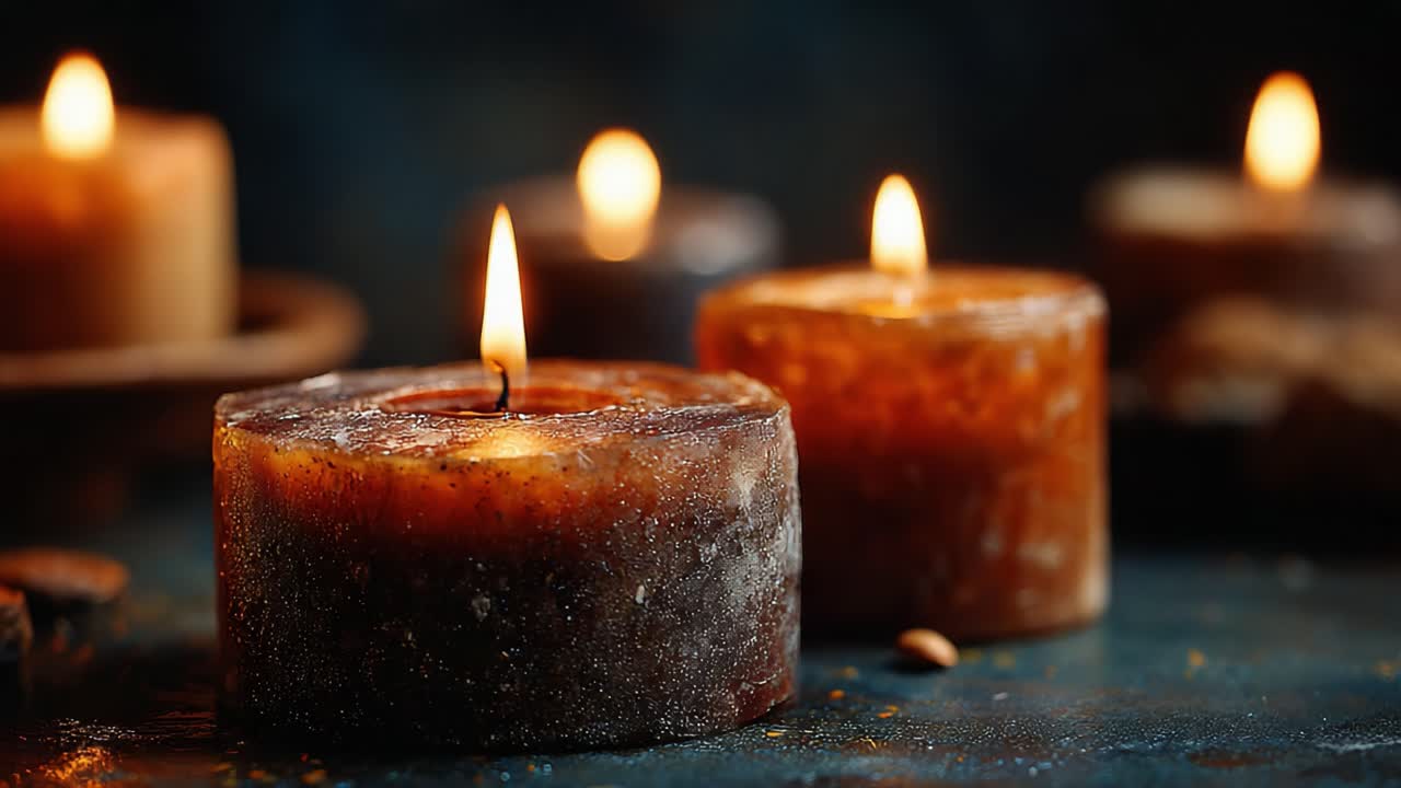 Un'affascinante esposizione di tremolante luce di candela: scopri la serenità e il calore delle candele profumate che illuminano uno spazio accogliente