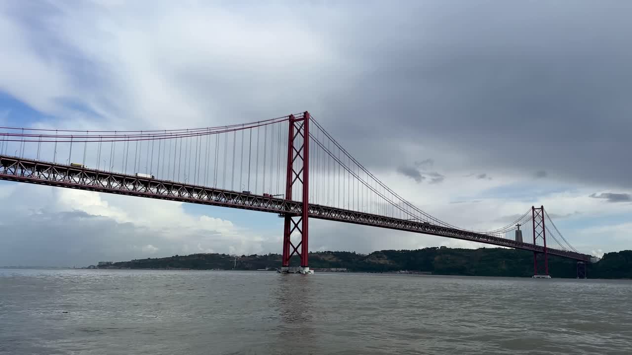 Calm view of Ponte 25 Abril in Lisbon after storm.