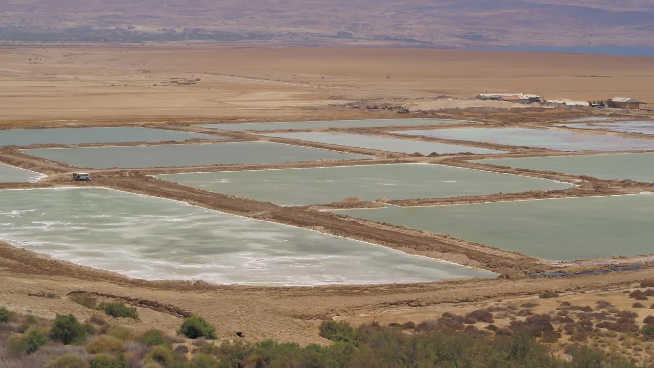 piscinas de evaporación de sal de mar muerto, vista aérea
