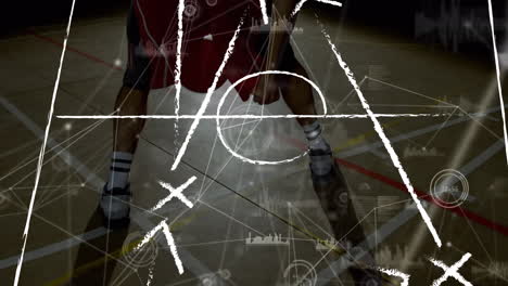 animación del procesamiento de datos sobre un jugador de baloncesto caucásico