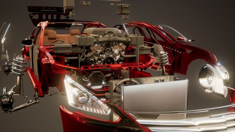 coche desmontado con partes visibles