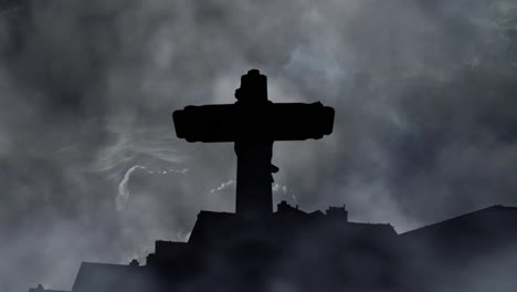 cemetery silhouette thunderstorm background 4k