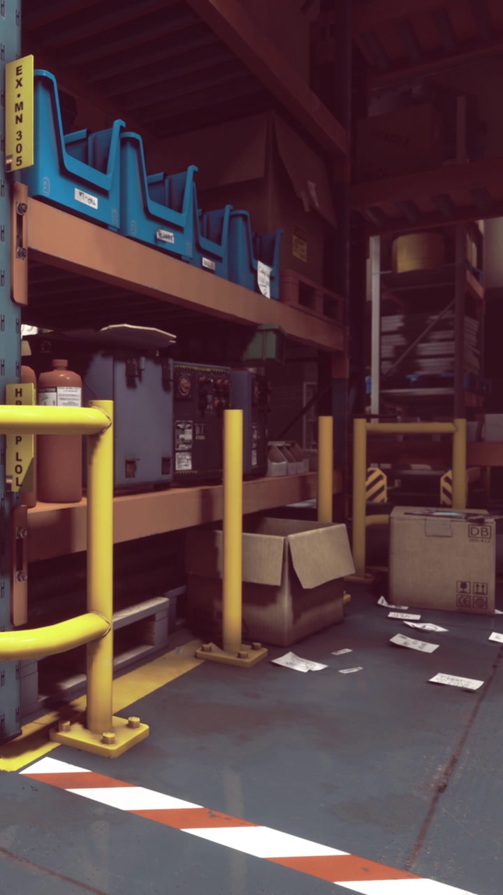 Warehouse storage area with boxes and shelves during daytime working hours