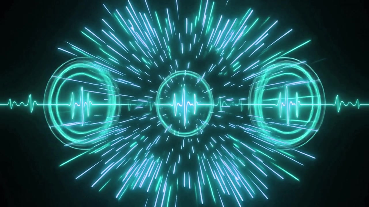 Abstract Neon Audio Waveform Visualization with Pulsing Light Effects