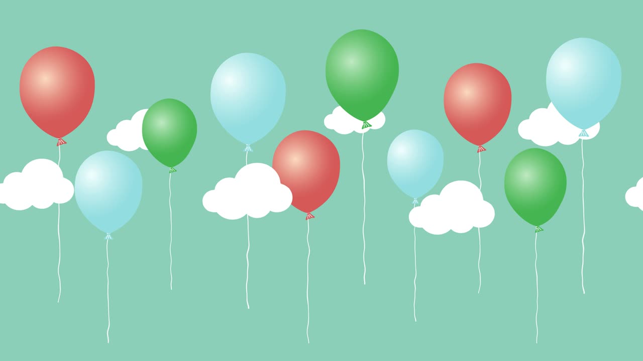 클라우드와 함께 만화 공기 풍선의 다채로운 애니메이션.