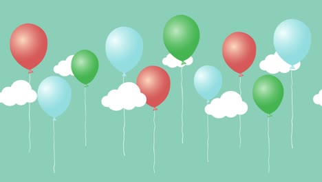 colorful animation of cartoon air balloons with clouds.