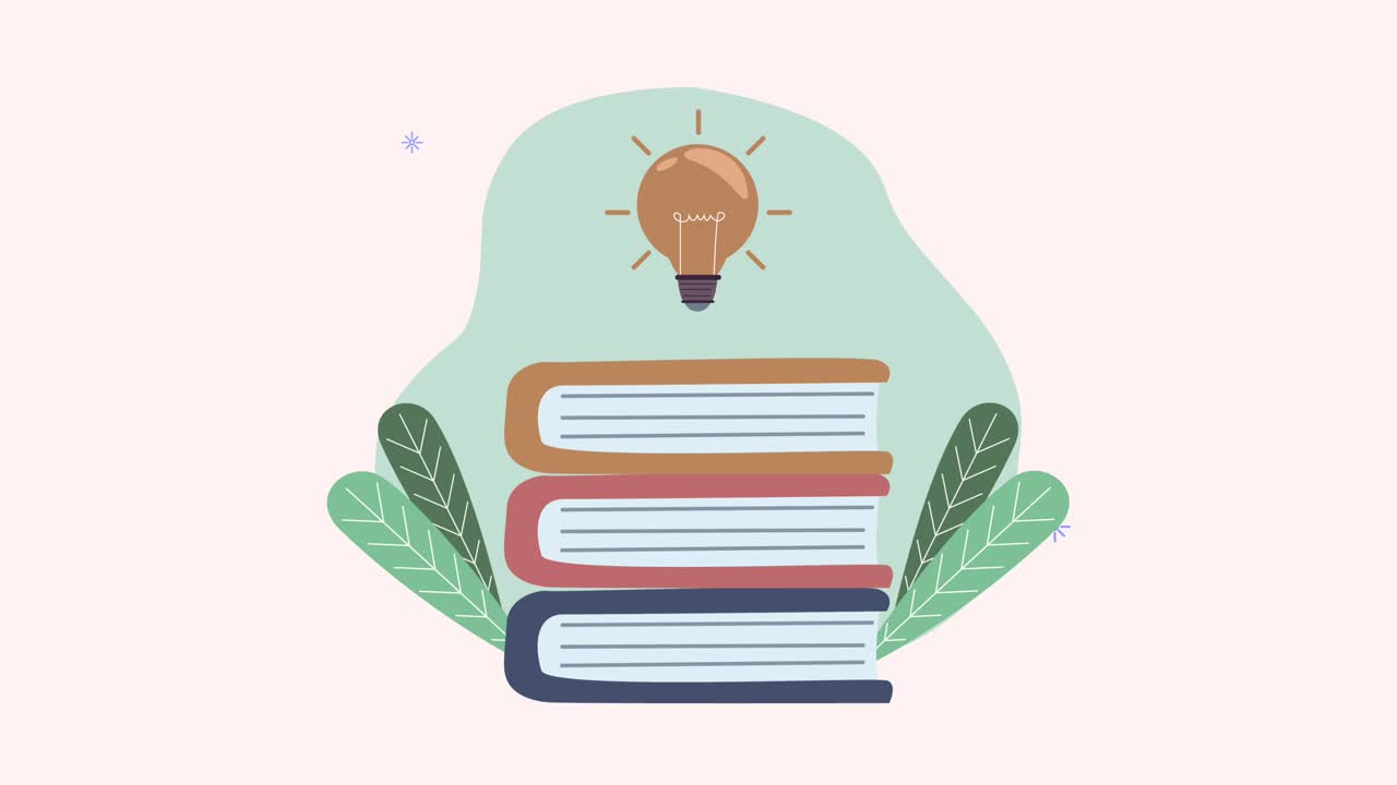 pile books with leafs animation