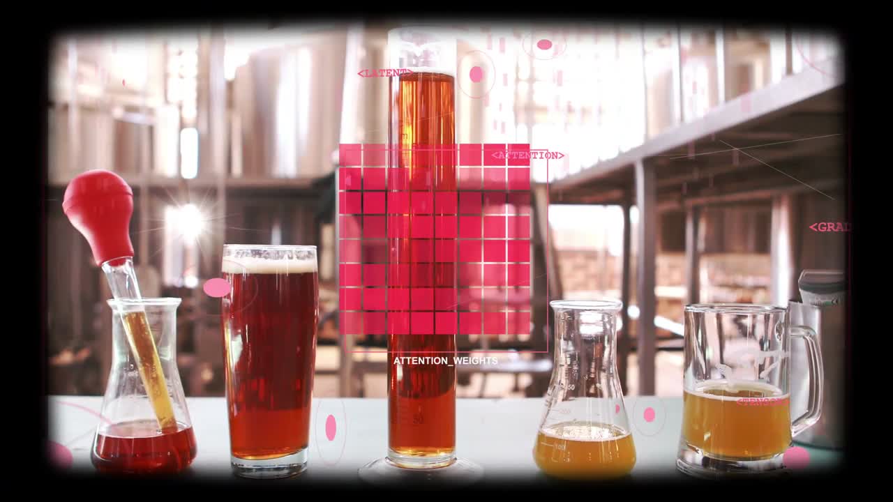 La pompetta della pipetta si inclina, la telecamera si sposta, l'HUD pulsa, evidenziando un cilindro alto per l'analisi della birreria.