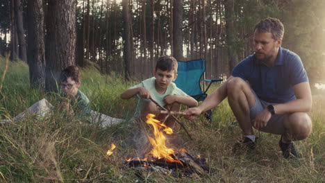 family camping in the forest