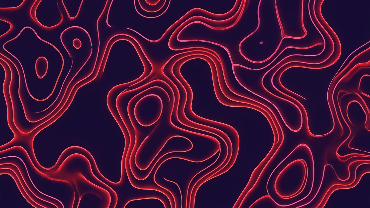 Abstract Motion Background with Glowing Red Topographic Lines