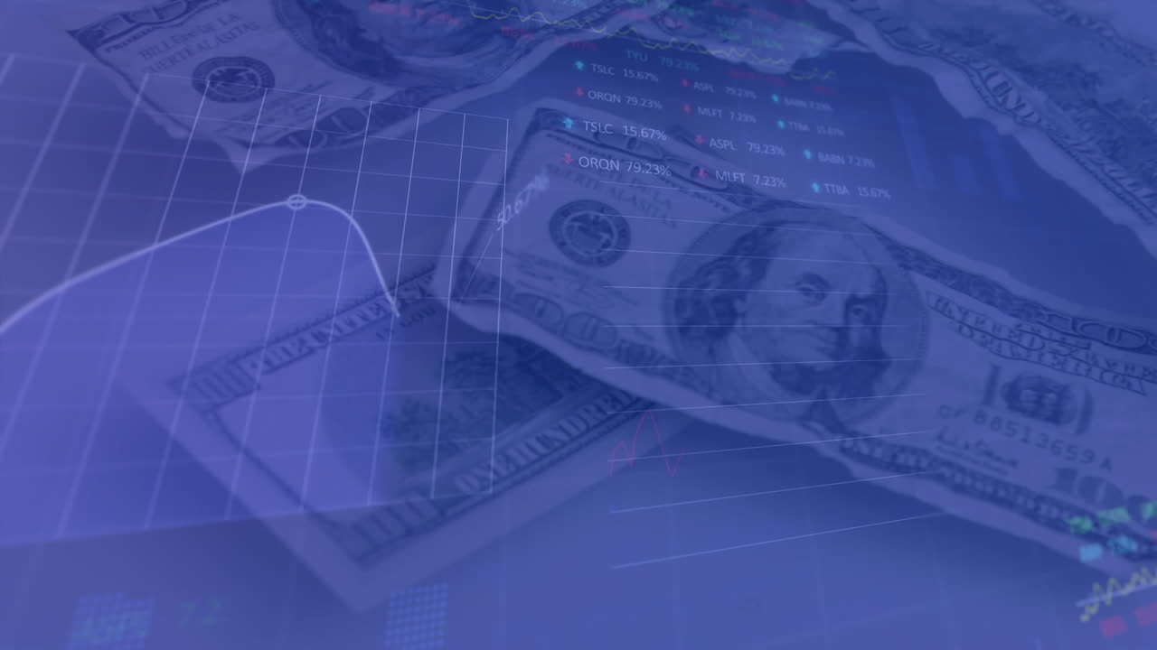 Animation of data processing over banknotes