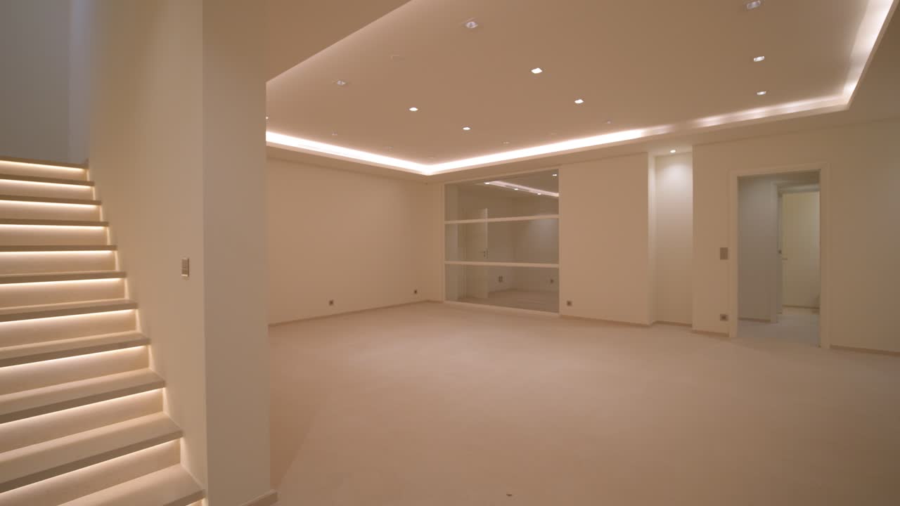 hermoso interior de la habitación con las luces encendidas en una villa inmobiliaria