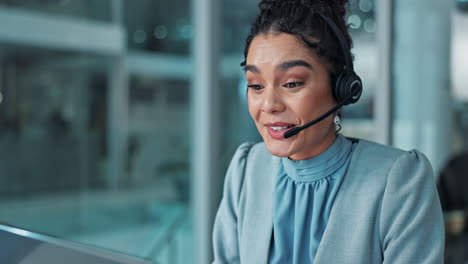customer service representative wearing headset in office