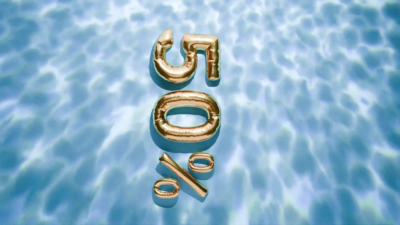 파란색 바탕에 물 위에 떠있는 금색 50% 파동 수직