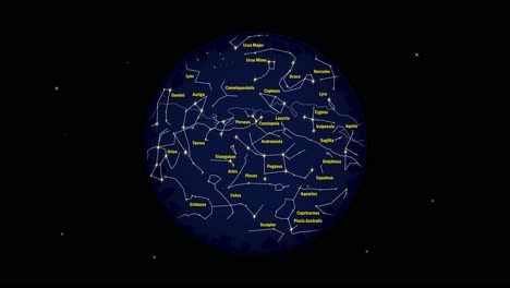 animation showing star constellations visible from northern or north hemisphere for astronomy or science school classes without a title