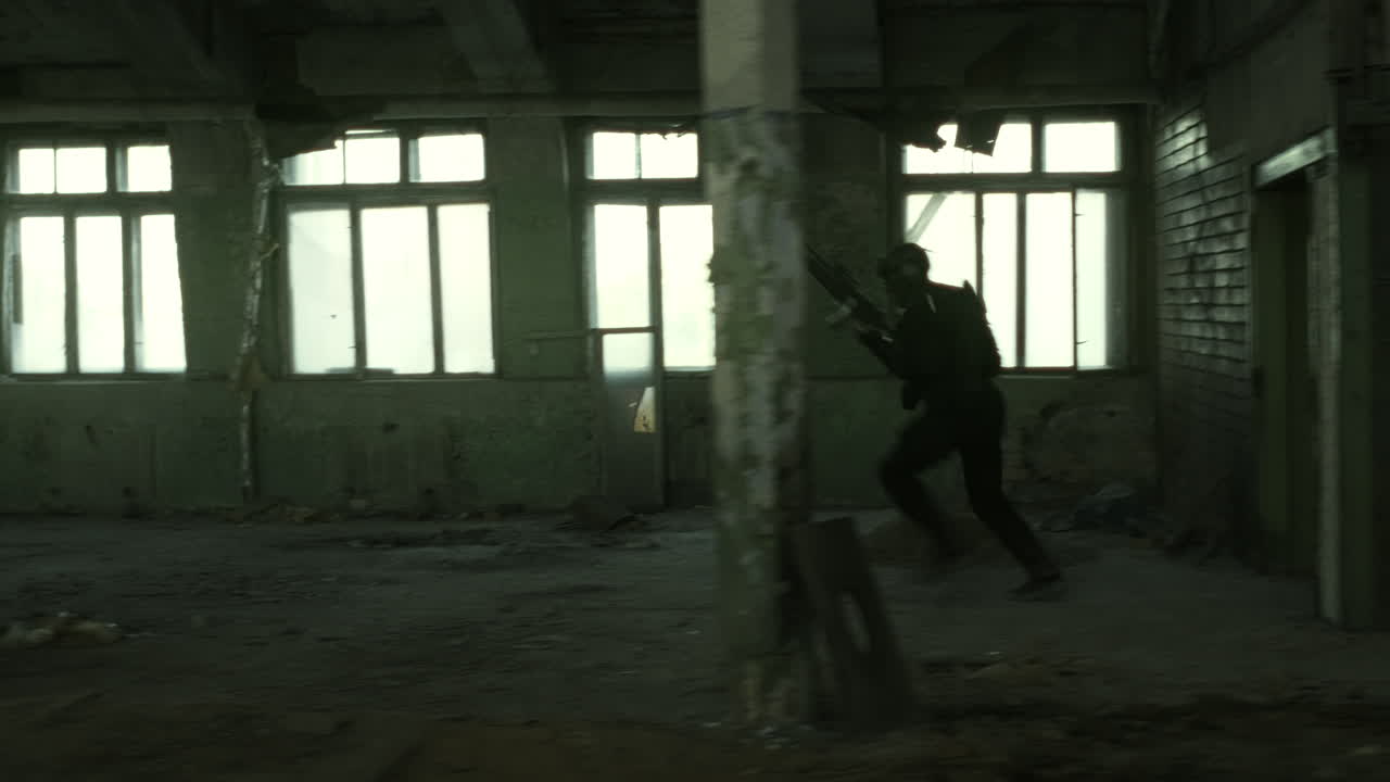 Soldier Running in an Abandoned Factory