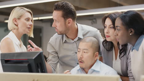 creative business team meeting in modern glass office multi ethnic group of people working over computer screen on combined teamwork project