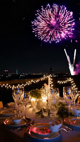 romantic rooftop dinner with fireworks