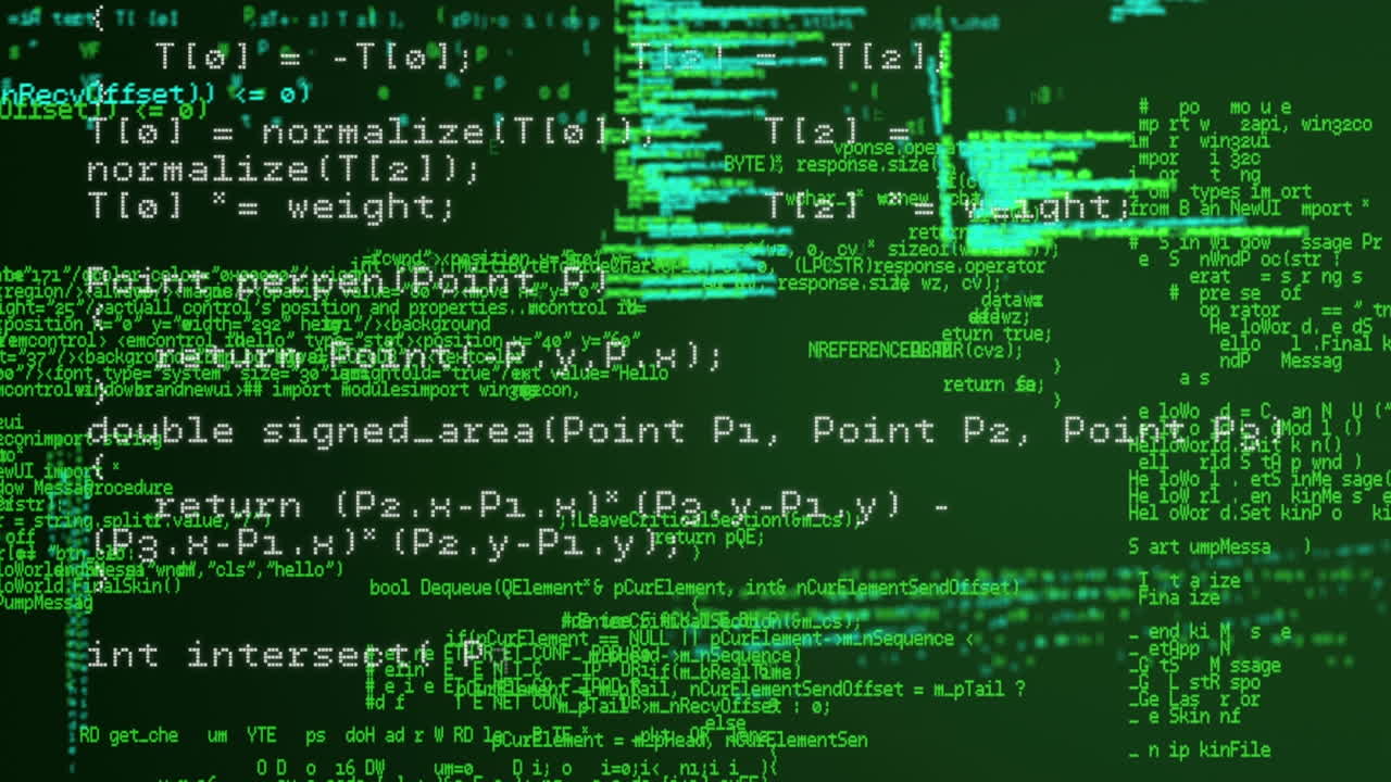 Animation of data processing with glowing green light