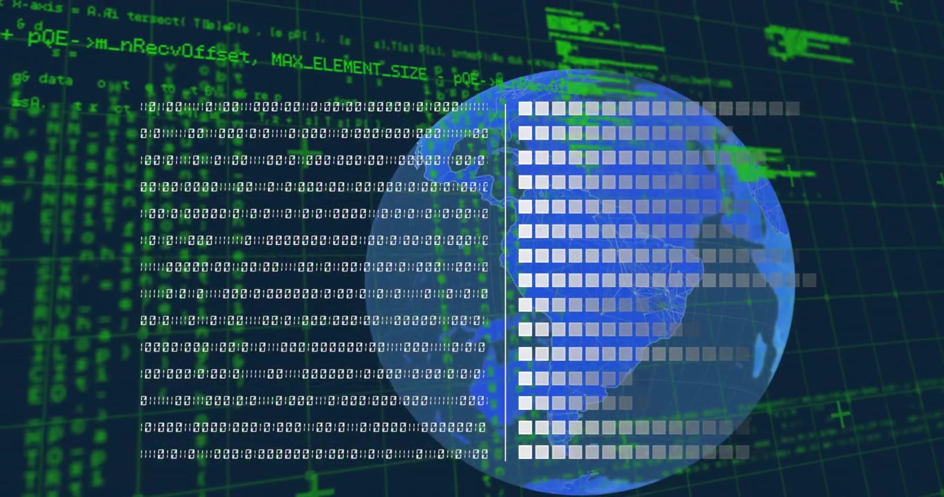 Punti bianchi si muovono ipnoticamente su sfondo rosa, raffigurando l'elaborazione dei dati