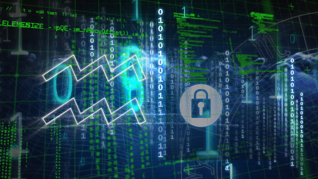 숫자, 화살표의 애니메이션과 검은색 배경의 데이터 처리