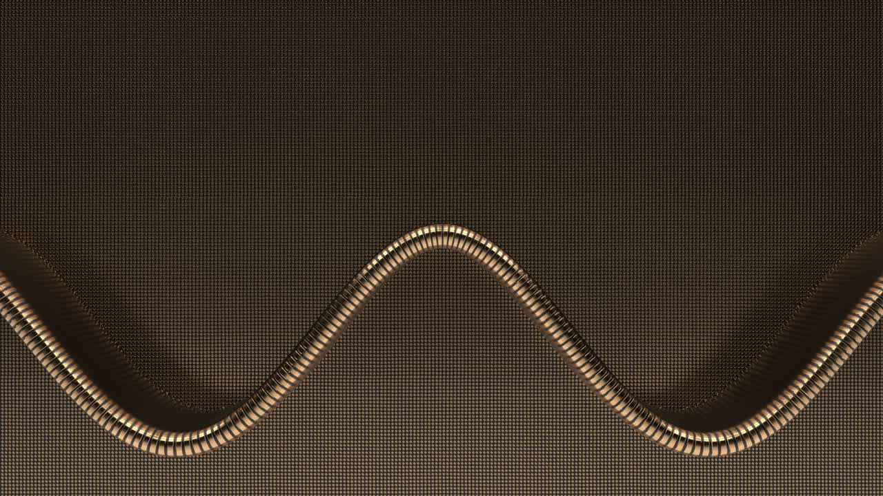 3d Looped animation of minimalistic geometric abstract scene. Golden dollar coin rolling on a wavy path. Financial concept of falling and rising.