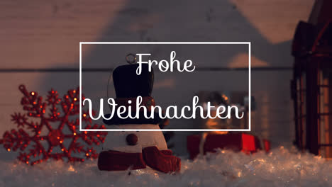 Animation-of-frohe-weihnachten-greetings-text-in-frame-over-christmas-decorations