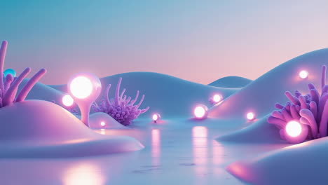 dreamlike pastel landscape with glowing flora