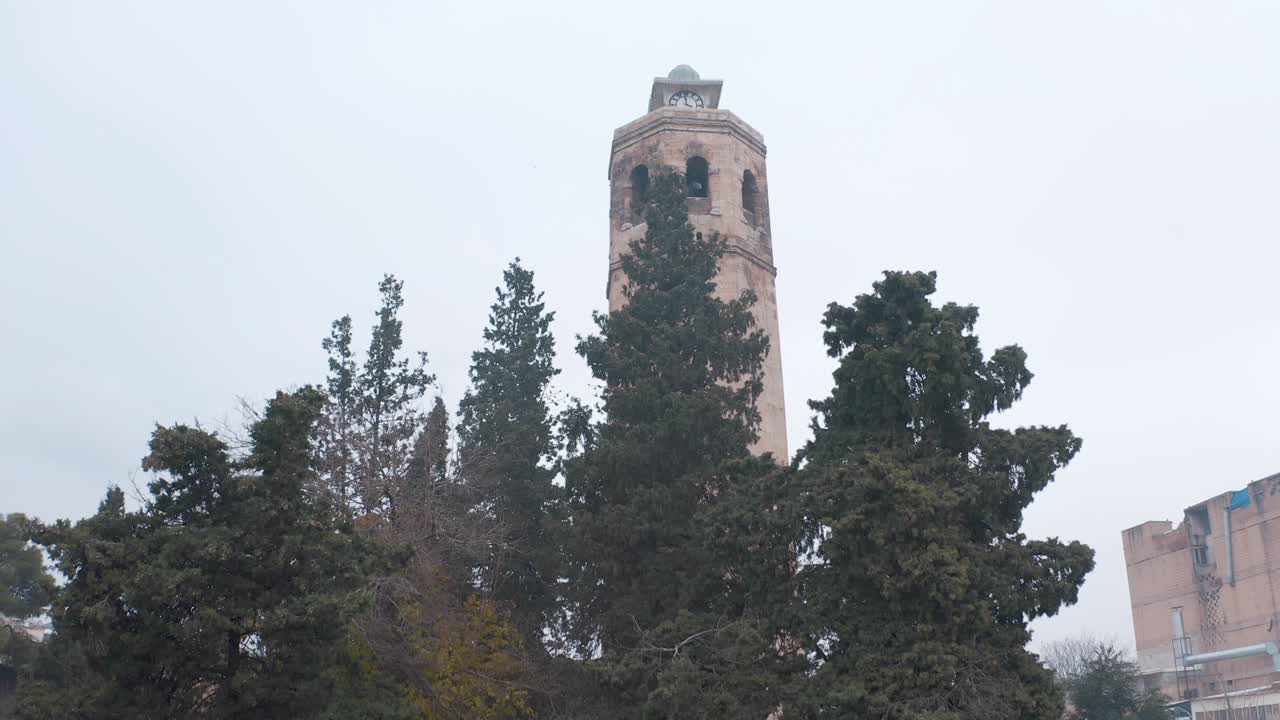 Aerial view of Sanliurfa Great Mosque Minaret in Turkey