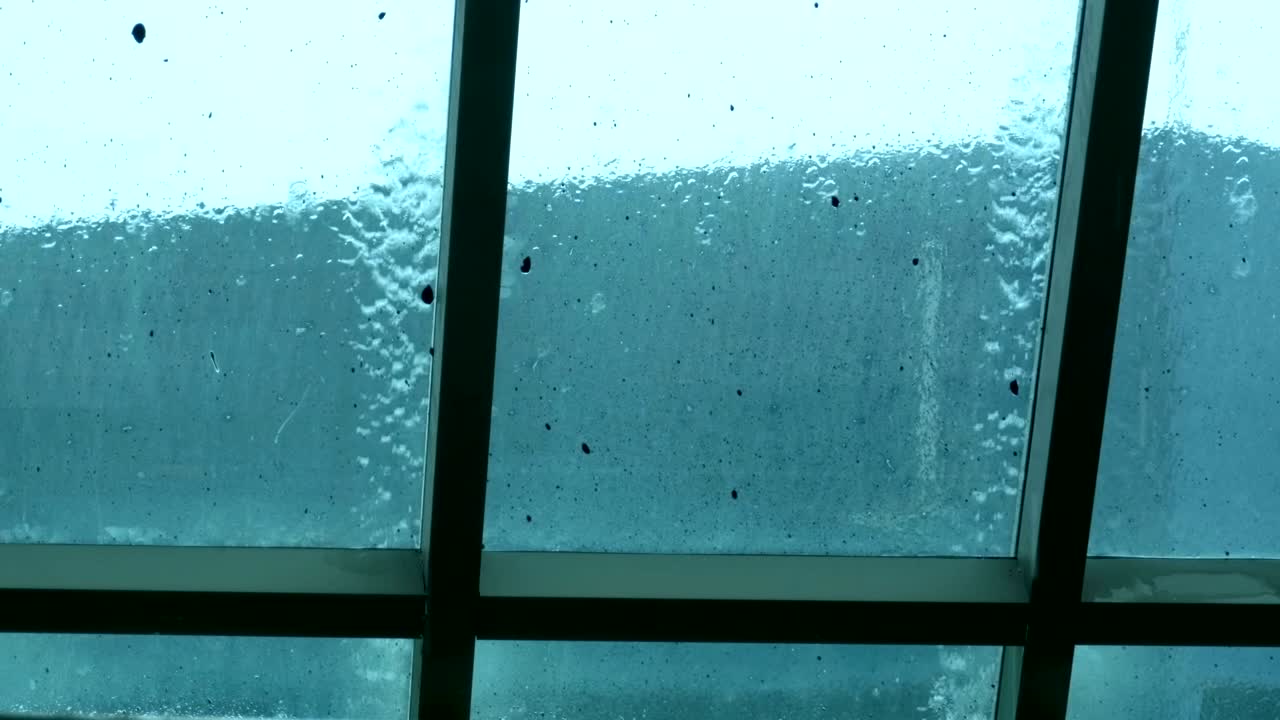 창밖의 비가 유리창으로 떨어집니다.