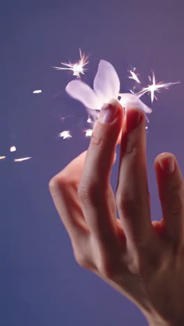 woman's hand holding a flower petal
