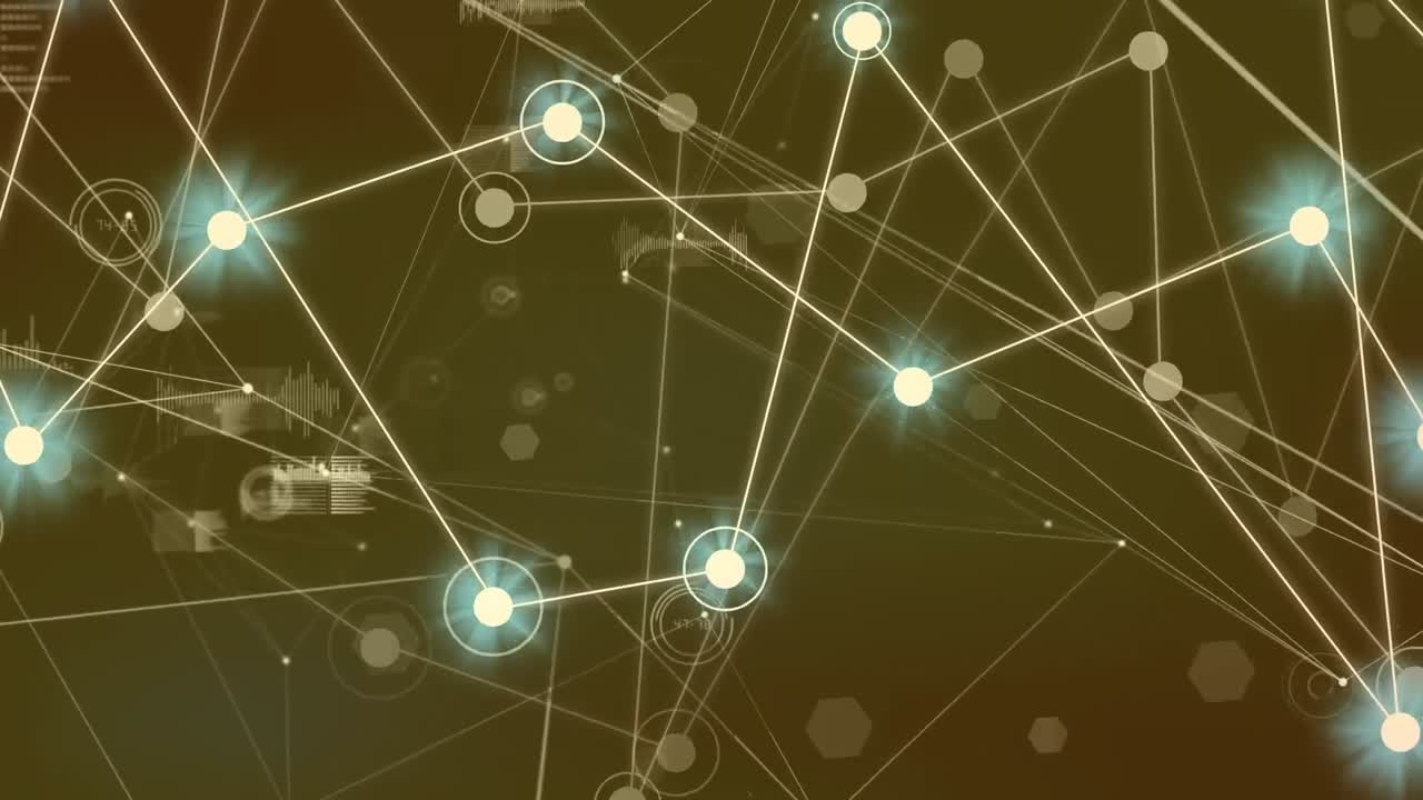 추상적인 배경에 그래프와 음파 아이콘으로 조명된 연결된 점의 애니메이션