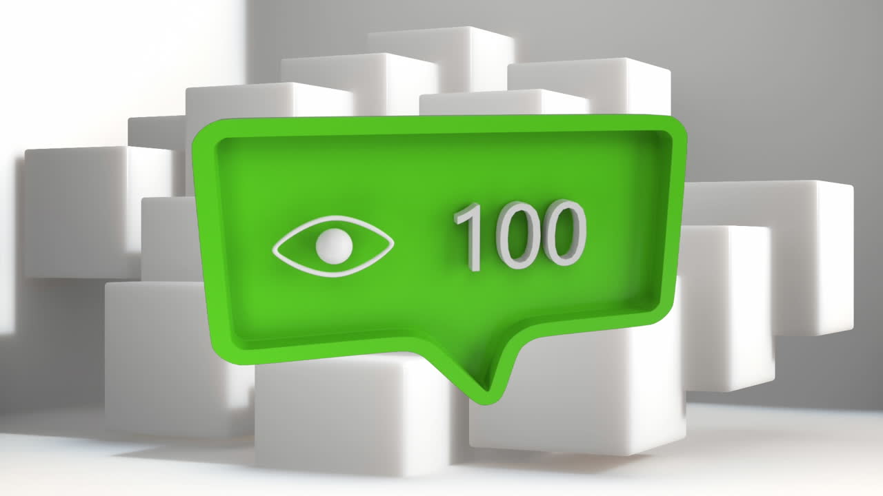 анимация значка глаз в социальных сетях с растущим количеством белых кубов на белом фоне.