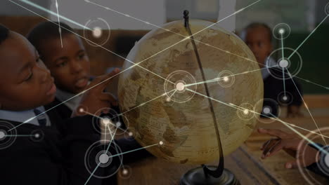 animación de conexiones sobre niños afroamericanos con globo en la escuela