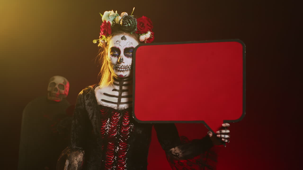 Woman in Day of the Dead Costume with Speech Bubble
