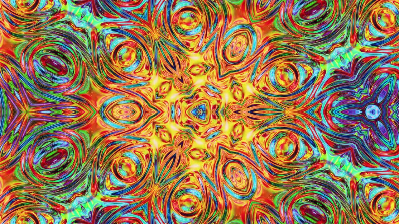 patrón simétrico iridescente líquido como el caleidoscopio con ondas. 3d elegante bucle abstracto bg, estructura ondulada de vidrio líquido brillante con hermosos colores de gradiente. 4k
