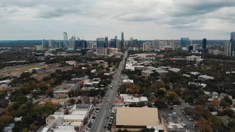 aerial of south congress avenue and downtown austin, tx