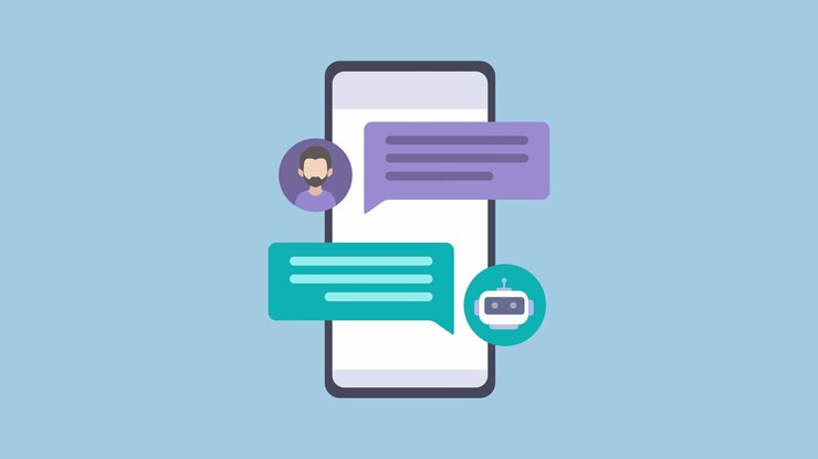 Interfaccia di messaggistica chatbot animata su schermo di smartphone