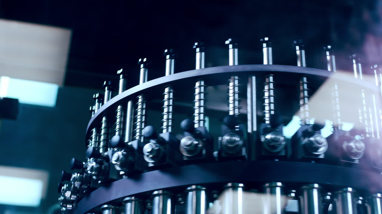 자동 생산 라인. 공장에서의 산업 장비. 제조 라인