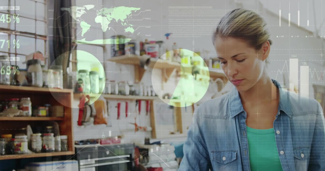 Animação de estatísticas e processamento de dados em plano de fundo cinza