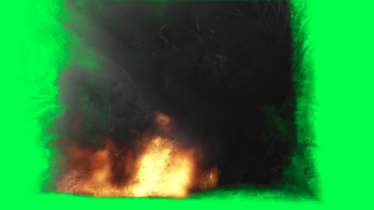 Esplosione di fuoco e fumo su schermo verde