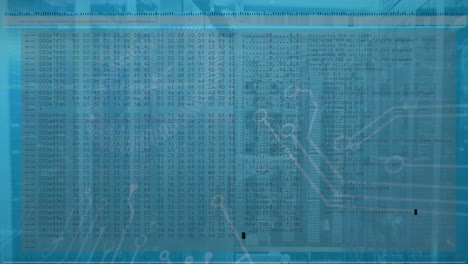 animation of data processing and microprocessor connections against computer server room
