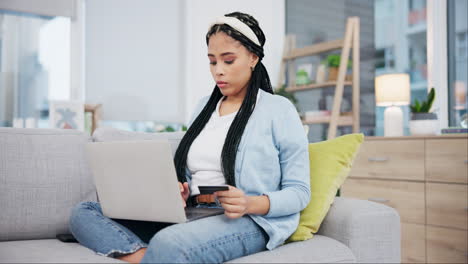 Woman,-laptop-and-credit-card-in-online-shopping